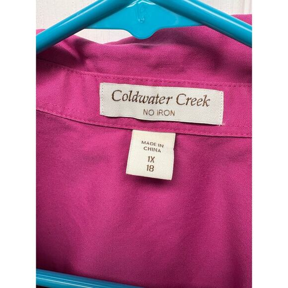 Coldwater Creek Pink Button Down, No Iron, V Neck, Pleats, Women's Size 1X 18 - Picture 2 of 5